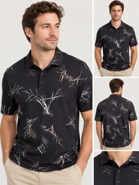 Under Armour Playoff Polo Men's Medium Black Golf Shirt Camo Branch Print